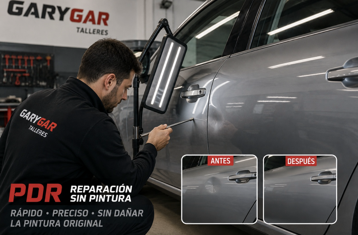 Reparación sin pintura PDR: elimina abolladuras sin dañar la pintura original en Talleres Garygar